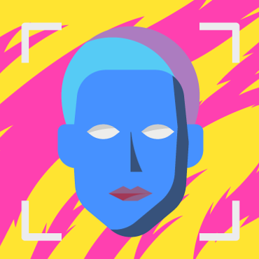 Cartoonified version of an example AI extension with a bounding box surrounding a face.